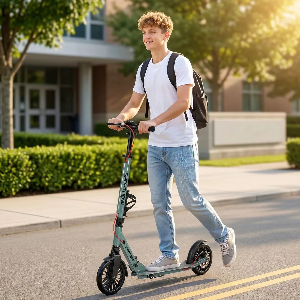 SPORTNOW Foldable Adult Kick Scooter with Adjustable Handlebar & 200mm Big Wheels – One-Click Folding, Silver