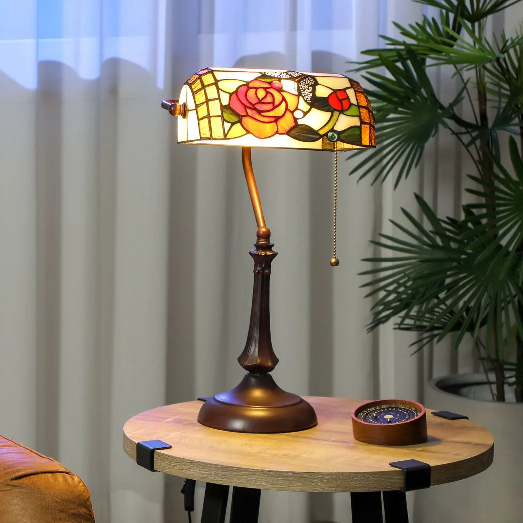 HOMCOM Tiffany-Style Rose and Butterfly Table Lamp – Multi