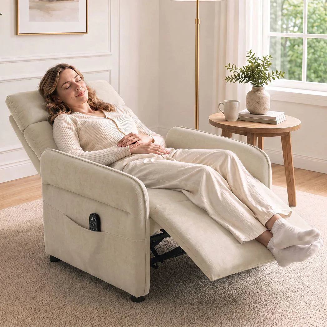 HOMCOM Push Back Recliner Armchair with 8-Point Massage, Lumbar Heat and Adjustable Armrests – Beige