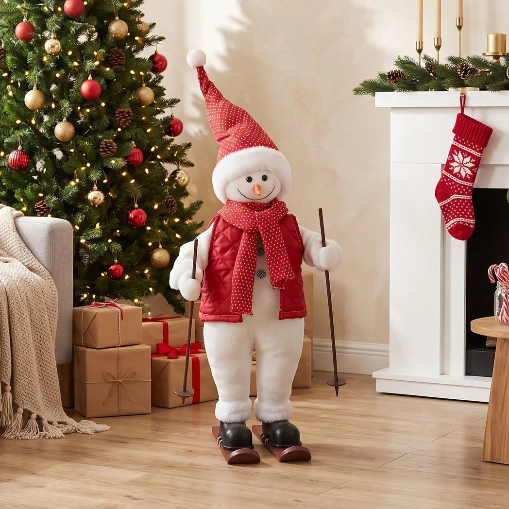 HOMCOM 2ft Singing Skiing Santa Claus with Ski Board and Poles – Animated Christmas Figure, Sound Activated
