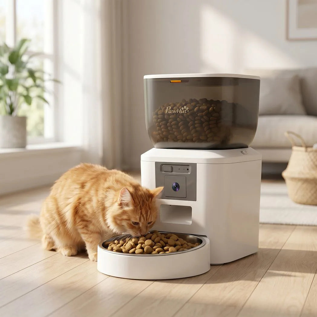 PawHut Automatic Cat Feeder with Camera, 4L WiFi APP Control, 1–10 Meals, 2-Way Audio & Dual Power Supply