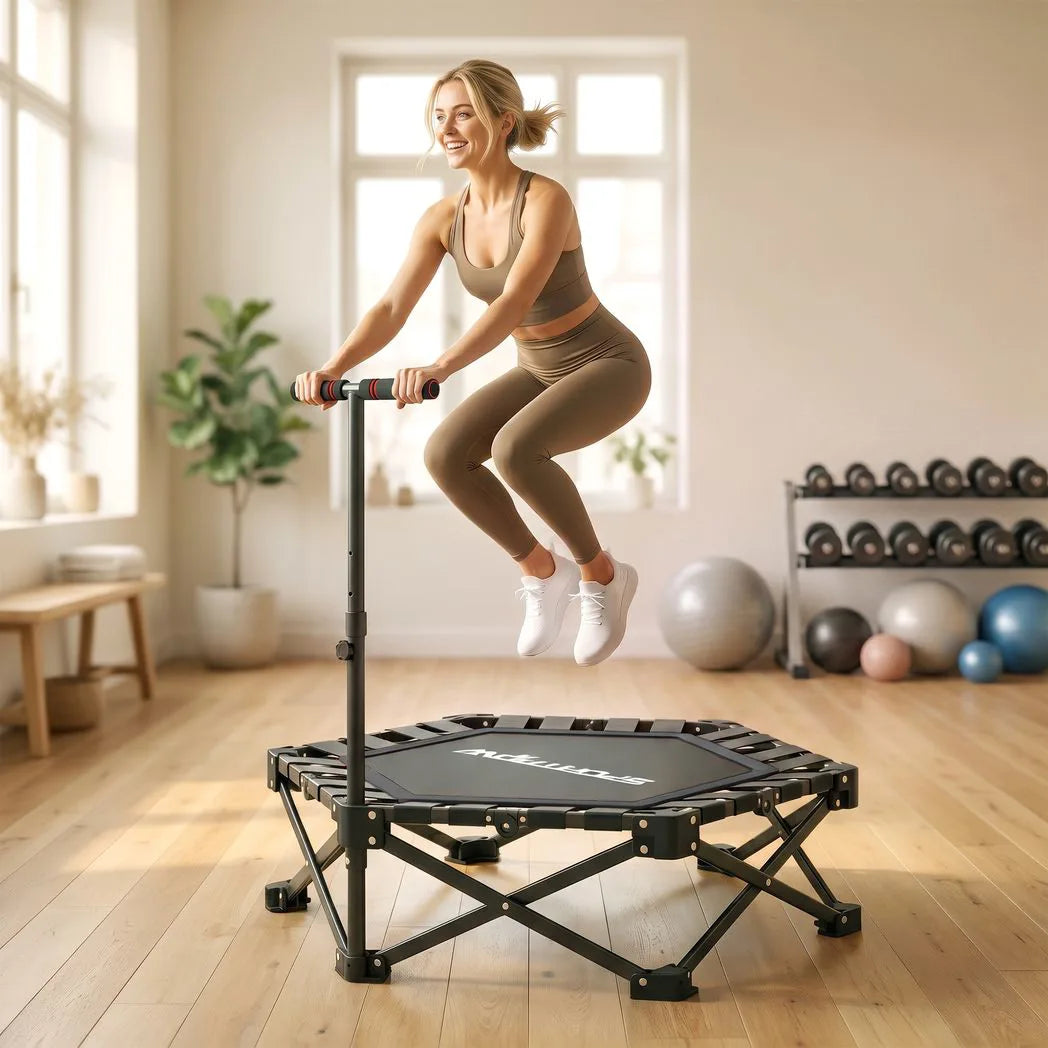 SPORTNOW 42" Foldable Mini Trampoline with 3-Level Adjustable Handle & Storage Bag – Fitness Rebounder for Adults