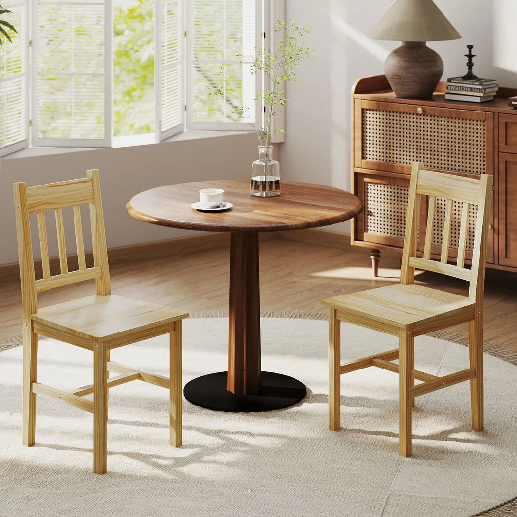 HOMCOM Dining Chairs Set of 2 with Slat Back, Pine Wood Frame – Farmhouse Kitchen Chairs, Natural