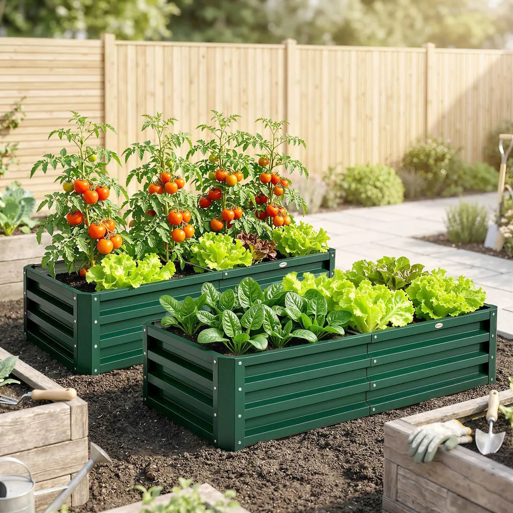 Outsunny Set of 2 Raised Beds for Garden, Galvanised Outdoor Planters for Herbs Vegetables