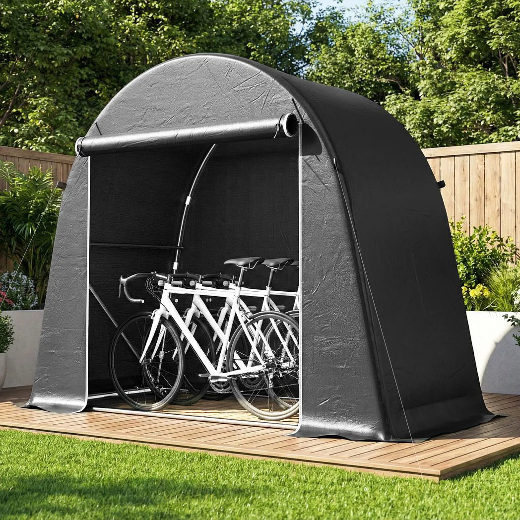 Outsunny 8 x 4ft Garden Storage Tent – Waterproof Bike Shed with Roll-Up Zip Door and Galvanised Frame, Dark Grey