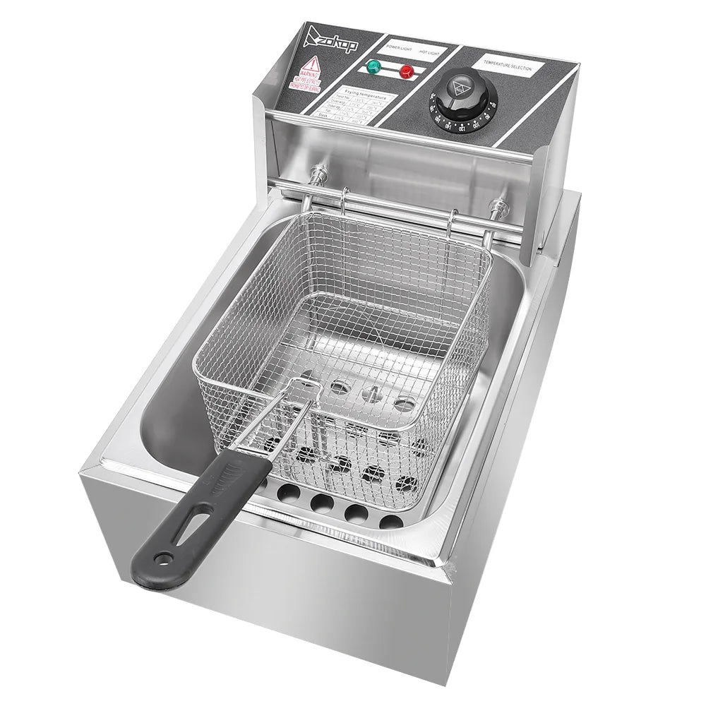 ZOKOP EH81 6L Stainless Steel Electric Deep Fryer, 2500W – Single Tank Fryer with Basket & Lid, UK Plug