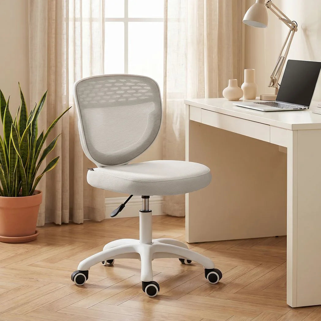 HOMCOM Armless Mesh Office Chair with Adjustable Height & Swivel Wheels – Compact Computer Desk Chair, Grey