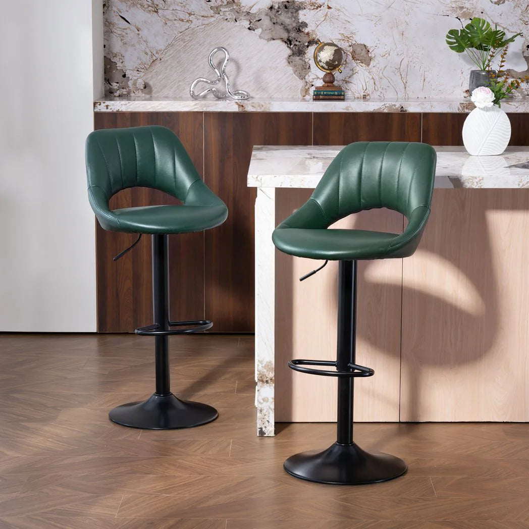 HOMCOM Set of 2 Faux Leather Bar Stools with 360° Swivel & Adjustable Height – Kitchen Stools, Dark Green
