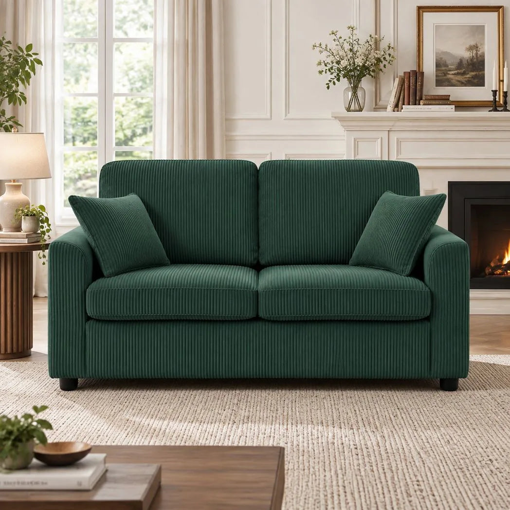 HOMCOM 2 Seater Corduroy Sofa with Pocket Spring Cushion – Compact Loveseat, Dark Green