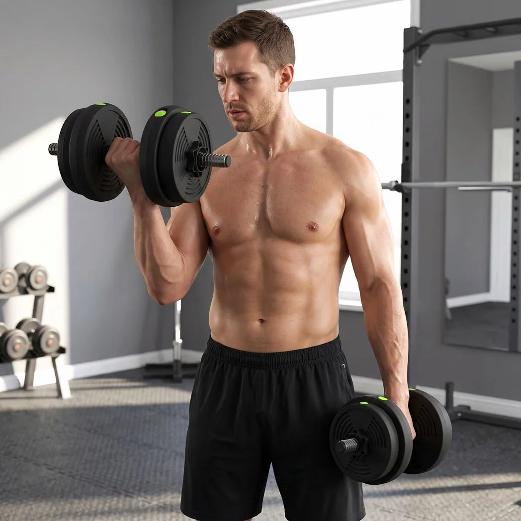 SPORTNOW 15kg Adjustable 2-in-1 Barbell & Dumbbell Set with Non-Slip Handles – Home Gym, Black and Green