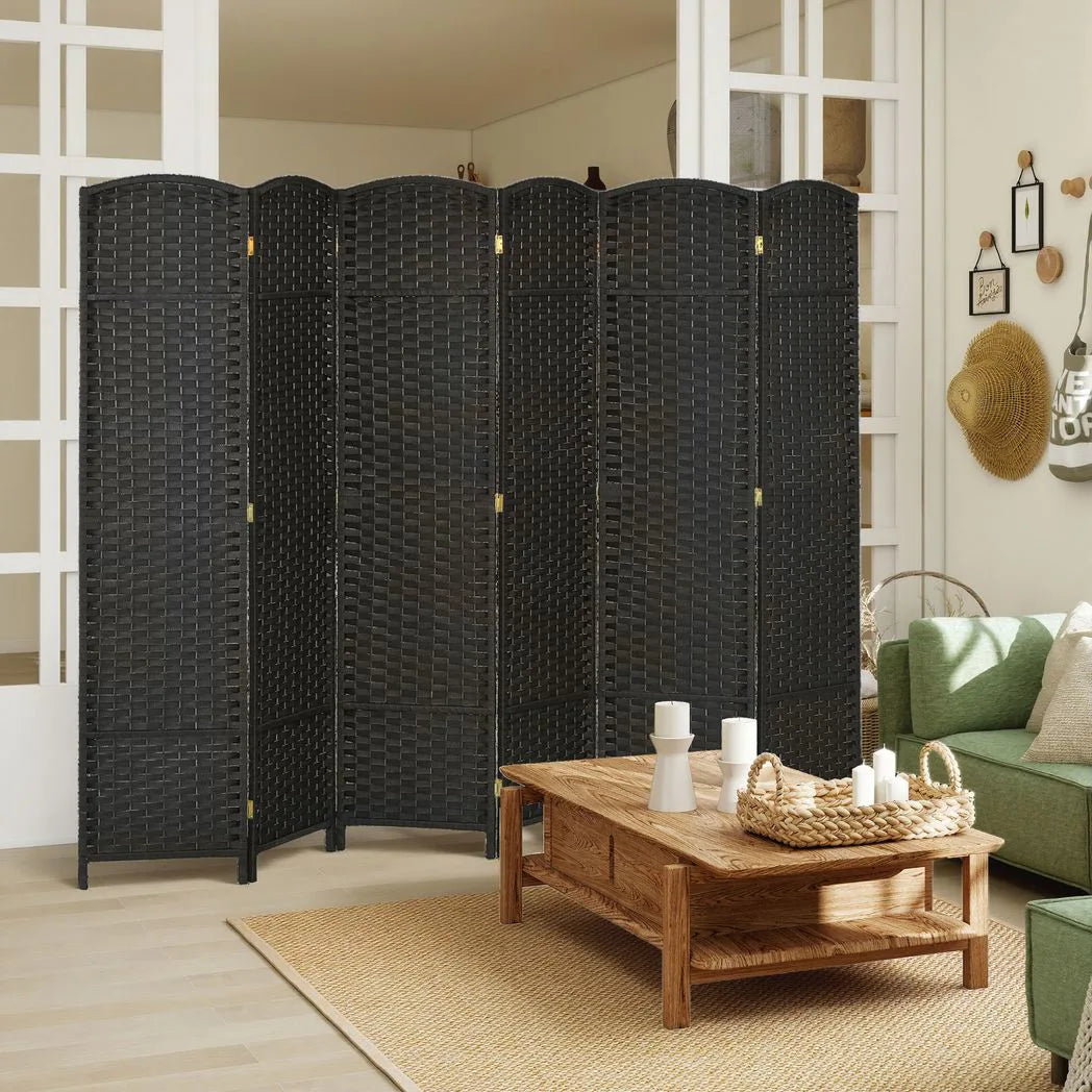 HOMCOM 6 Panel Folding Room Divider – Hand-Woven Style Privacy Screen, 240 x 170cm, Black