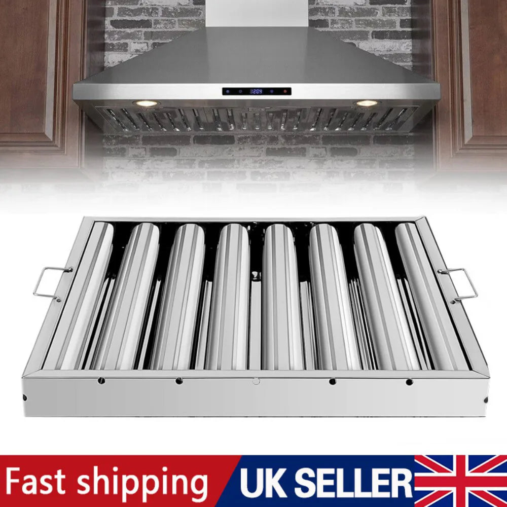 Stainless Steel Grease Baffle Filter with Handles – Catering Kitchen Extraction Hood Canopy, 495 x 495 mm
