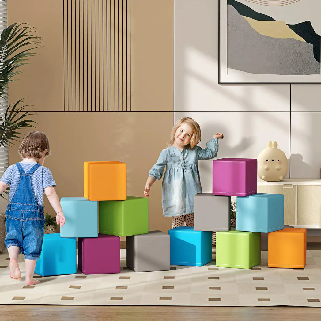 HOMCOM 12-Piece Soft Play Foam Blocks Set for Toddlers – Building and Stacking Toy for Climbing and Crawling, Grey