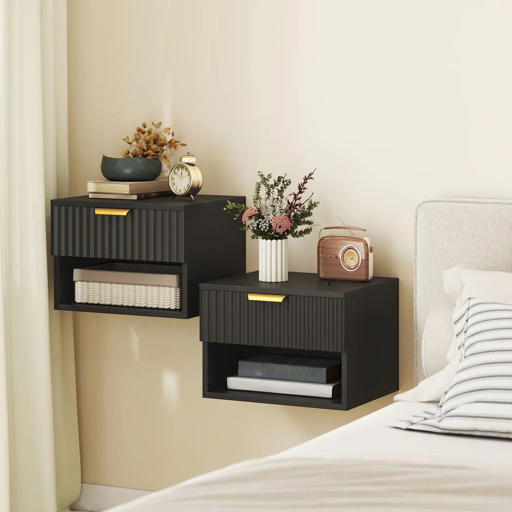 HOMCOM Floating Nightstands Set of 2 with Soft-Close Drawer – Modern Wall Mounted Bedside Tables, Black