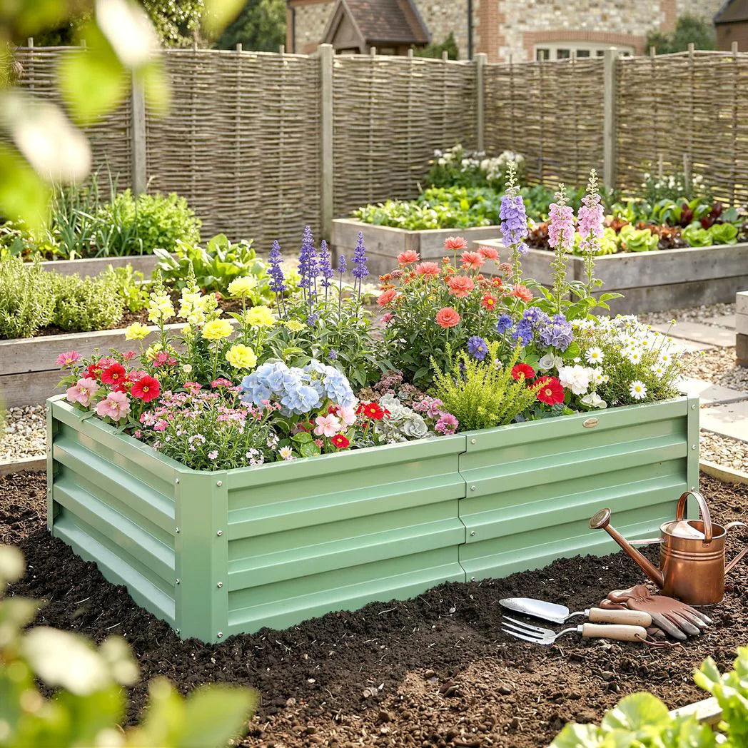 Outsunny Galvanised Raised Garden Bed for Herbs & Veg