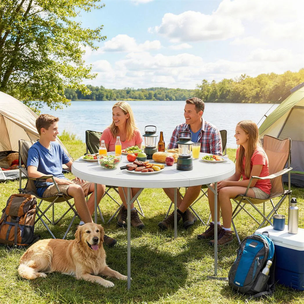 Outsunny 4ft Folding Picnic Table with Metal Frame & Non-Slip Foot Pads – Camping & Garden Table, 100kg Load, White