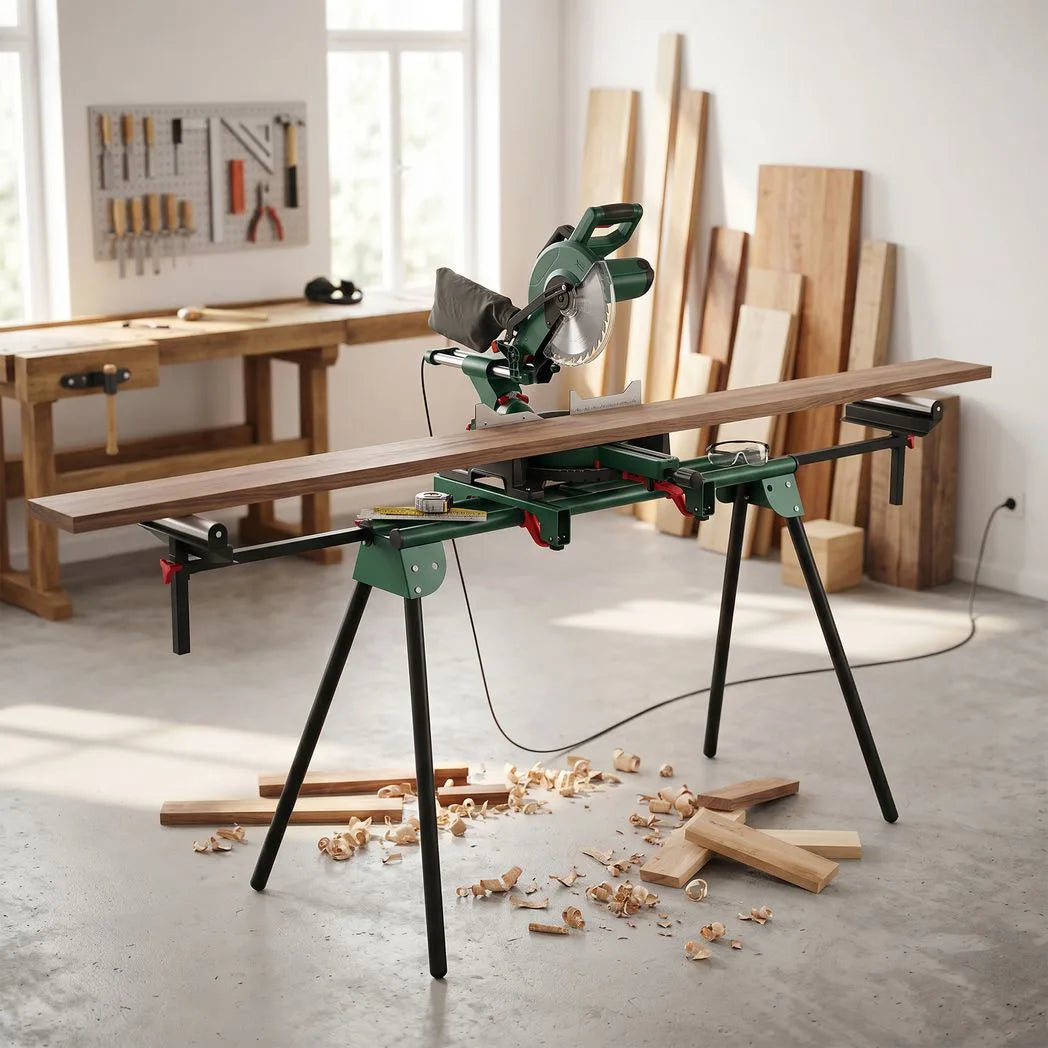 HOMCOM Universal Mitre Saw Stand with Adjustable Rollers and Support Arms – Portable Folding Stand, 150kg Load