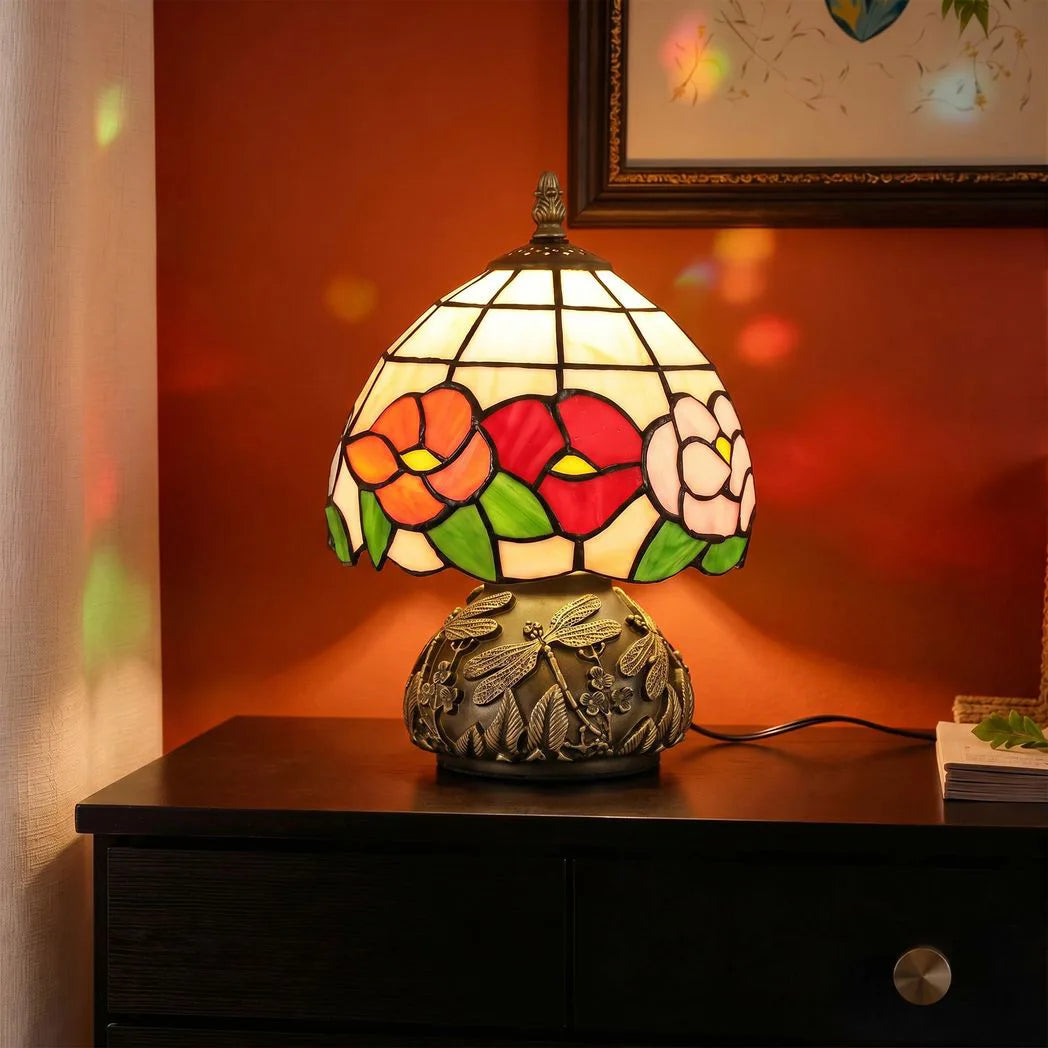 HOMCOM Handcrafted Classic Stained Glass Bedside Lamp