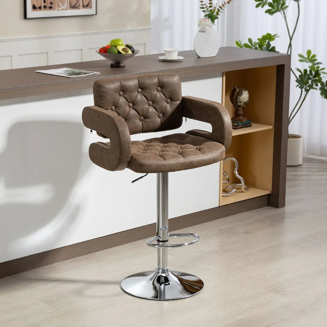 HOMCOM PU Leather Swivel Bar Stool with Back, Armrest and Footrest – Height Adjustable, Coffee