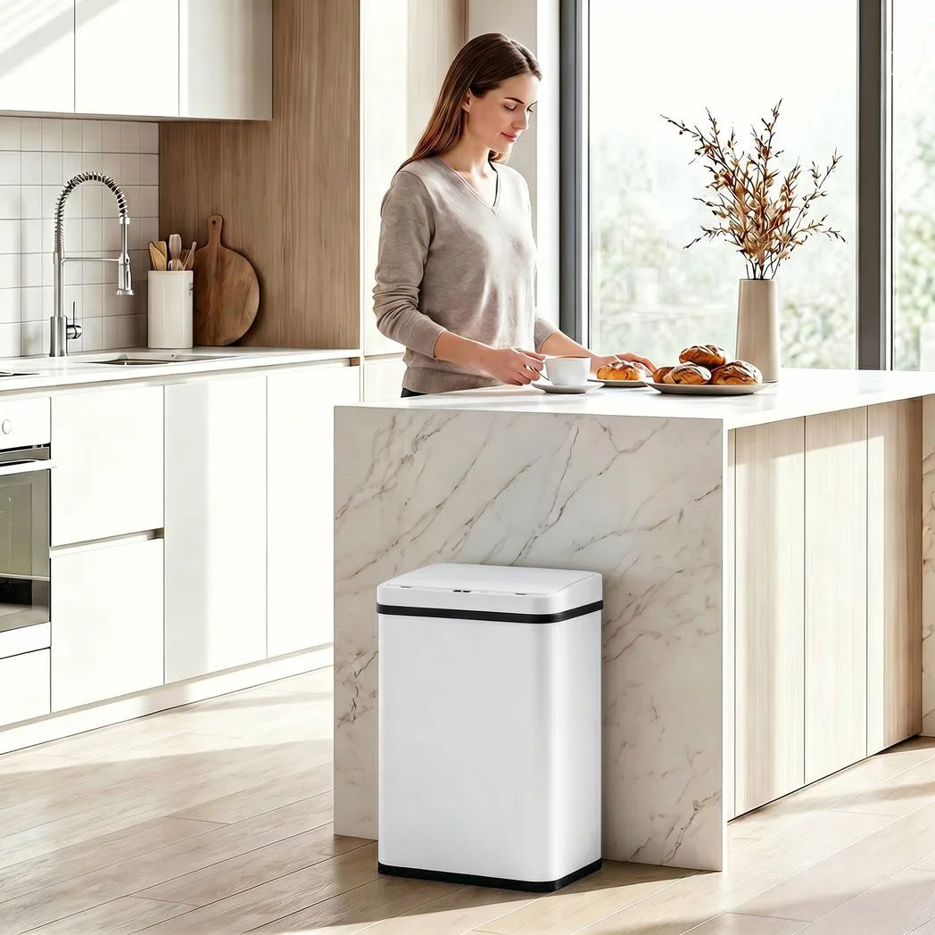 HOMCOM 40L Stainless Steel Sensor Bin with Soft-Close Lid – Touchless Motion Sensor Kitchen Waste Bin, White