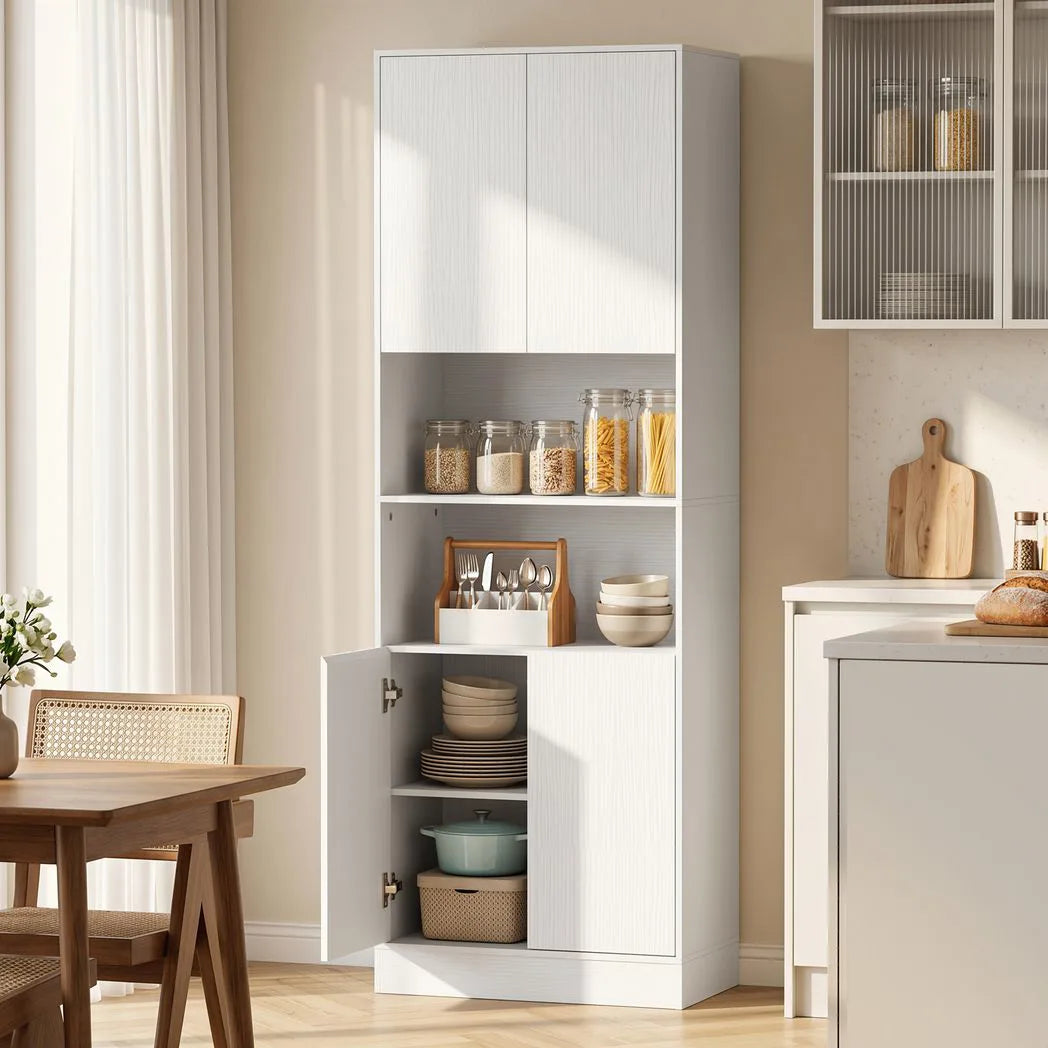 HOMCOM 170cm Kitchen Pantry Cabinet with Soft-Close Hinges and Adjustable Shelves – Freestanding, White Wood Effect