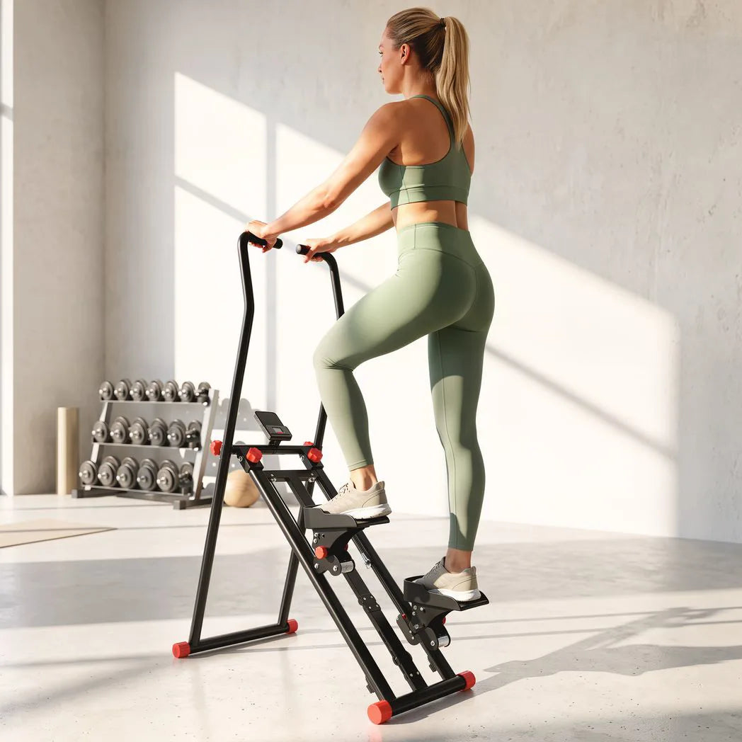 SPORTNOW Foldable Stair Stepper with 3 Resistance Levels, Adjustable Handlebar & LCD Monitor – Home Gym Stair Climber