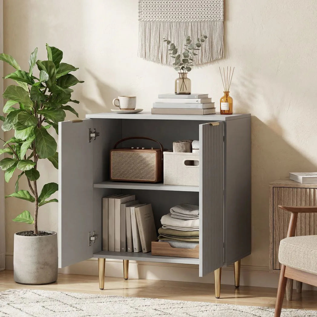 HOMCOM Sideboard Buffet Cabinet with Adjustable Shelf and Metal Legs – Modern Kitchen Storage Cupboard, Grey