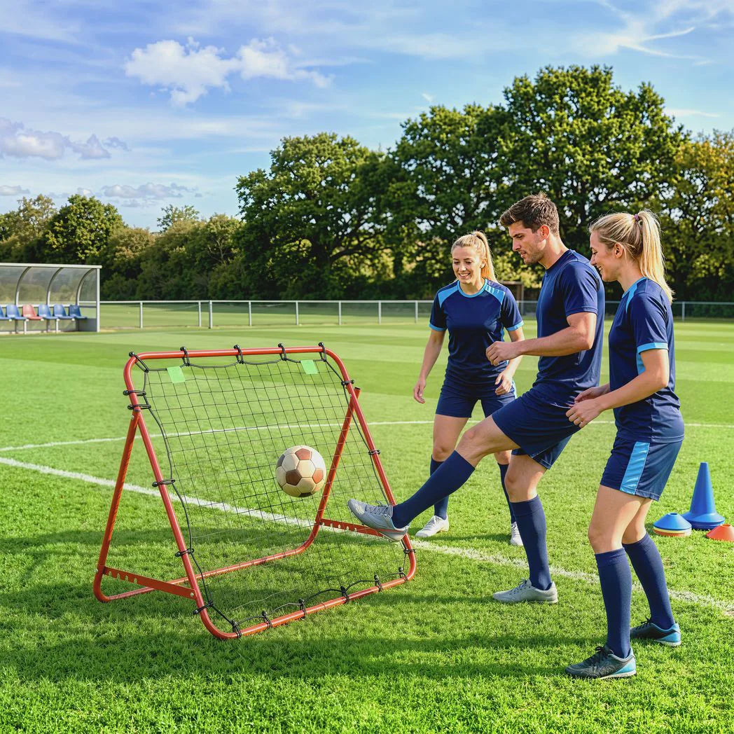 HOMCOM Adjustable Football Rebounder Net with Steel Frame – Kickback Training Target for Teens & Adults, Red