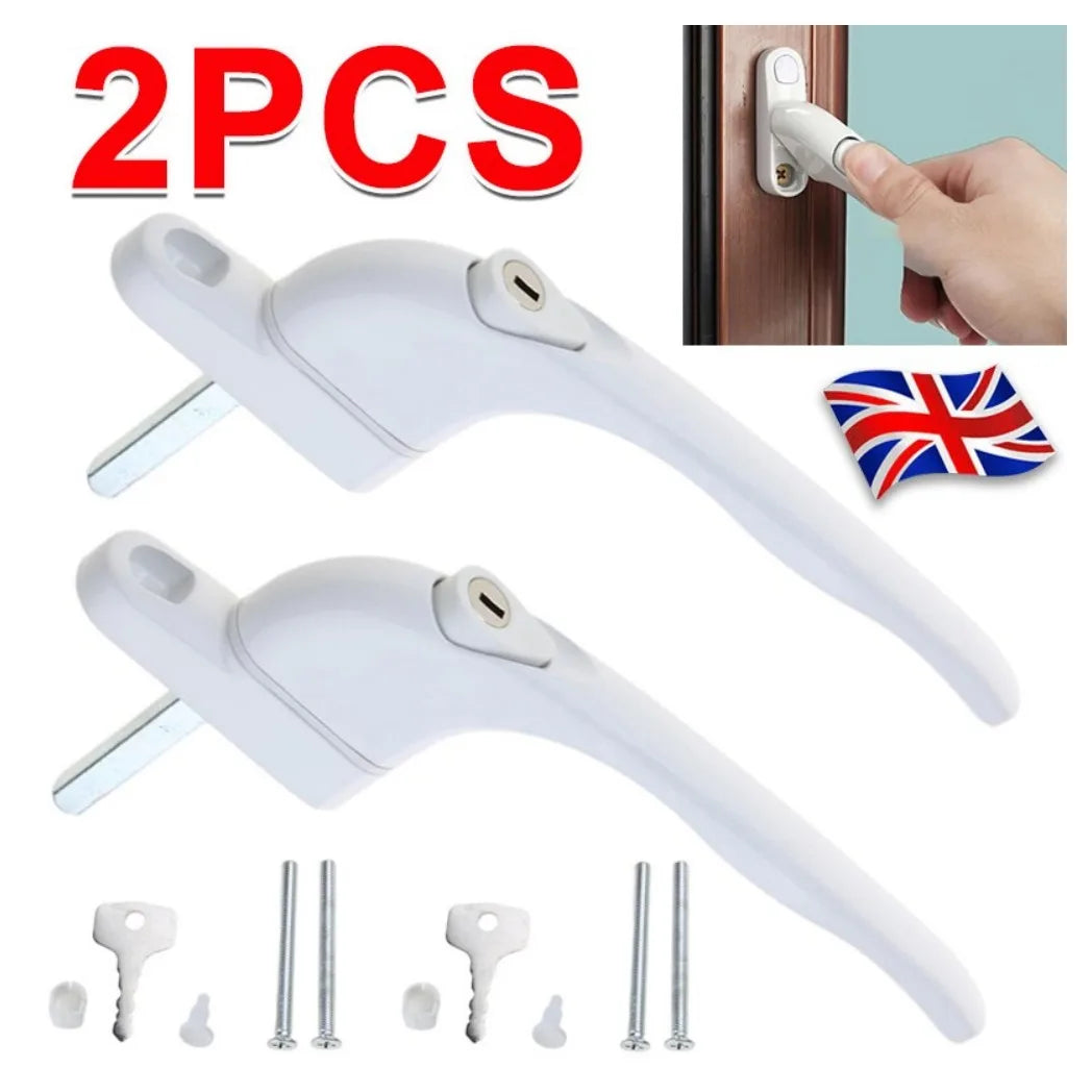2 x Quartus Universal Espag Window Handles with Inline Locking and Child Safety Button – uPVC, White