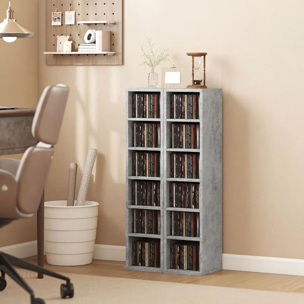 HOMCOM Set of 2 CD Media Display Shelf Towers with 5 Adjustable Shelves – Slim Racks, Grey