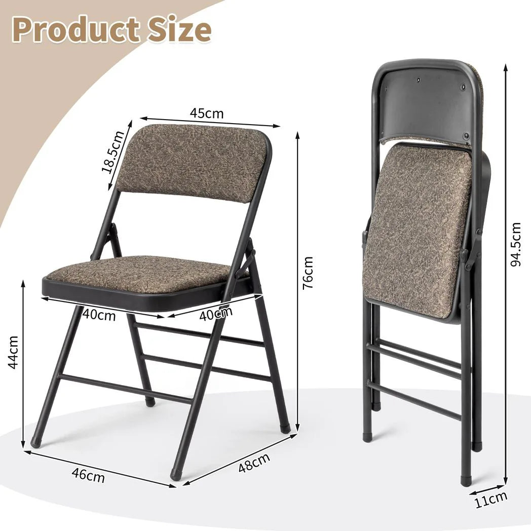 Set of 4 Black Fabric Folding Chairs with Padded Seat & Back and Steel Frame – Portable Seating for Office & Home