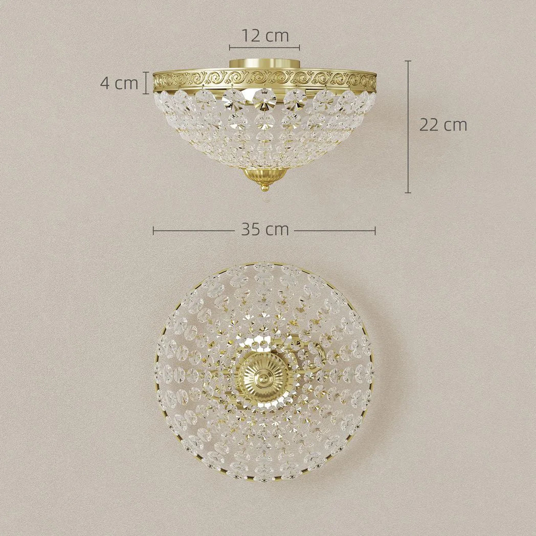 HOMCOM 2-Light Crystal Chandelier Flush Mount Ceiling Light with 168 Octagonal Beads – Vintage, Gold Tone
