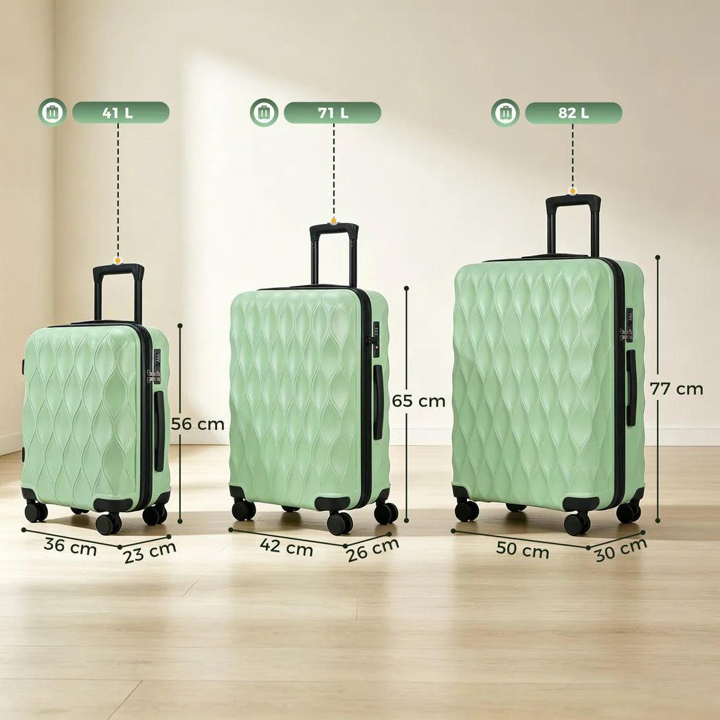 HOMCOM 3-Piece Hard Shell Suitcase Set with TSA Lock & 360° Spinner Wheels – 20/24/28 Inch Cabin & Checked Luggage, Green