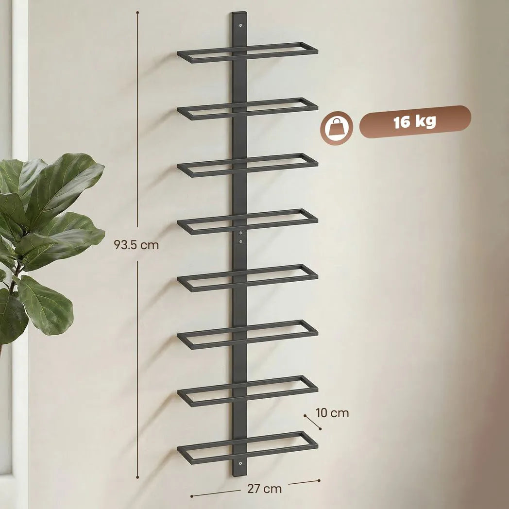 HOMCOM 8 Tier Wall Mounted Wine Rack – Metal Bottle Display and Storage Holder for Kitchen, Black