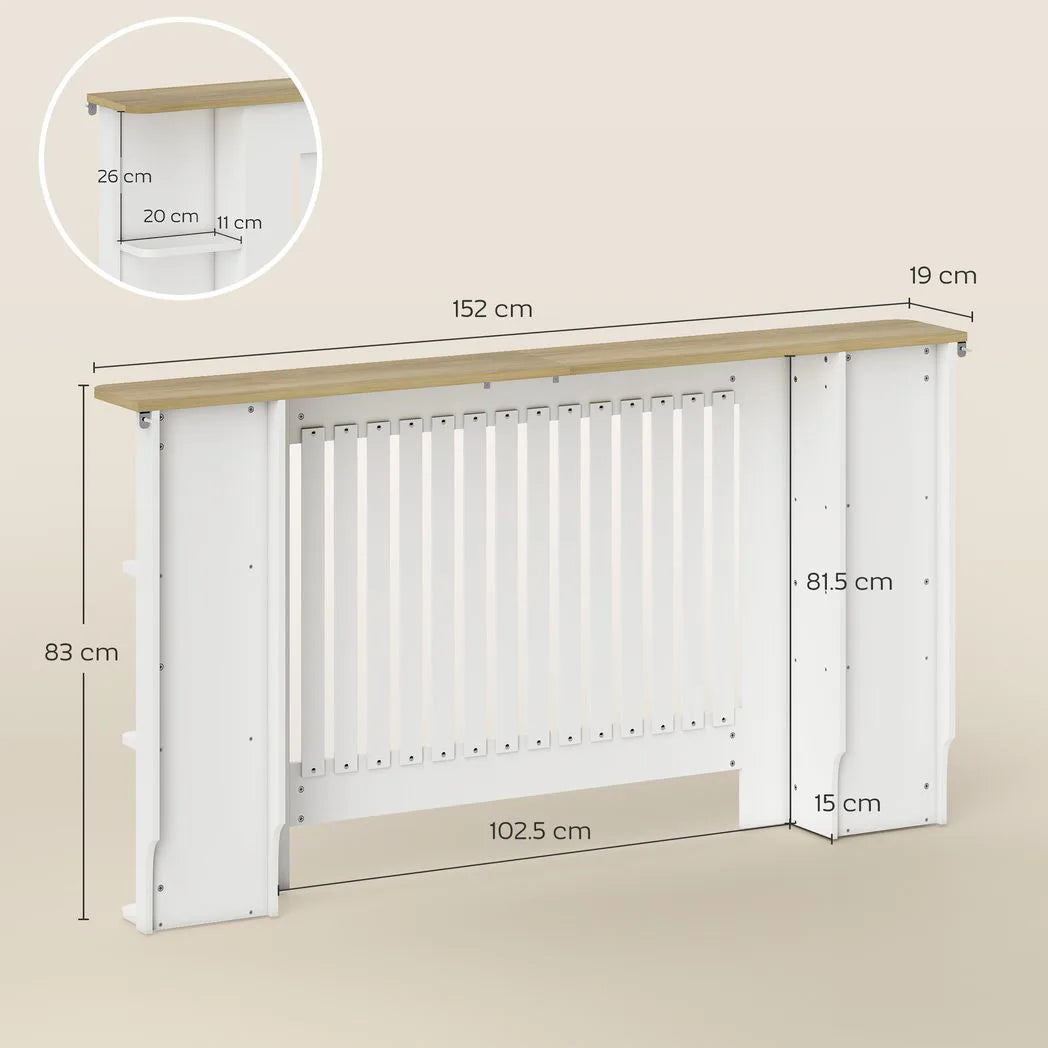 HOMCOM Radiator Cover with Open Storage Shelves and Vertical Slats – Heater Cabinet for Living Room & Hallway, White