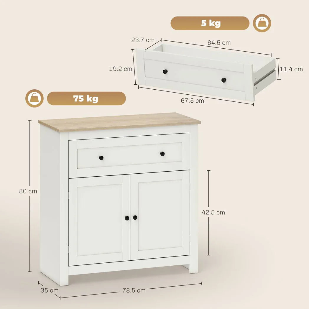 HOMCOM Sideboard Storage Cabinet with Drawer, Double Doors & Adjustable Shelf – Modern Kitchen Cupboard, Cream White