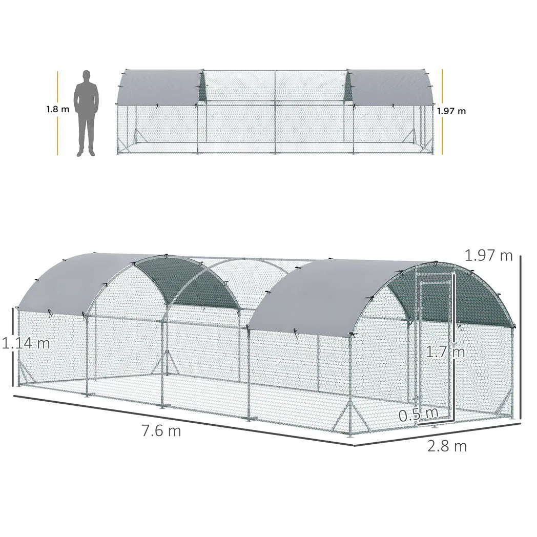 PawHut Walk-In Galvanised Chicken Run with Water-Resistant Covers – Poultry Playpen for Chickens & Ducks