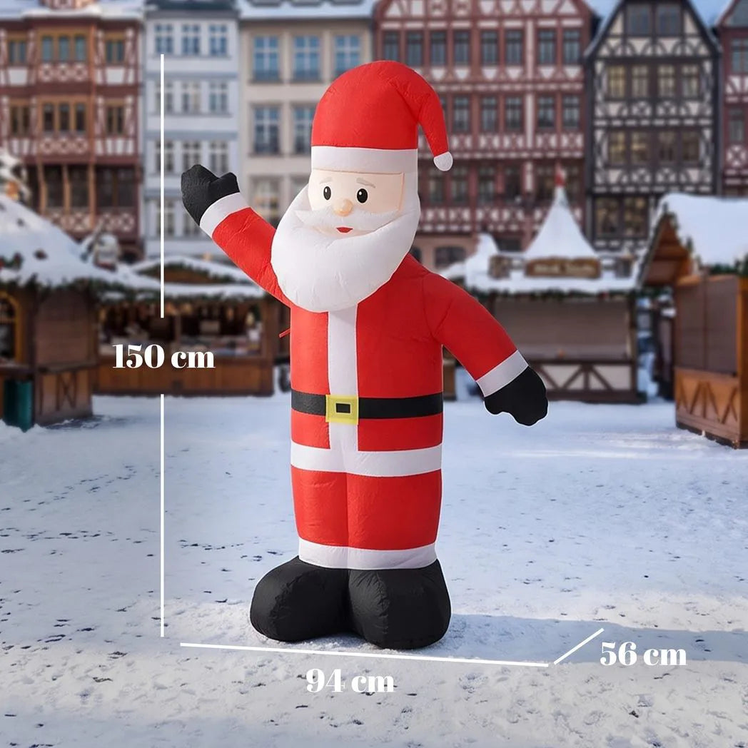 Outsunny 5ft Inflatable Velvet-Look Santa Claus with LED Light – Outdoor Christmas Garden Decoration