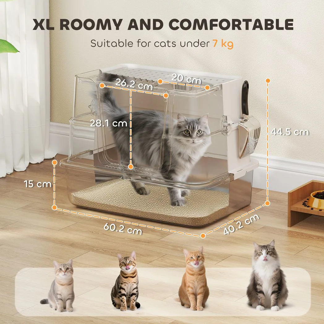 PawHut XL Stainless Steel Litter Box with 100° Flip Top, Scoop & Dual Entry – Odour-Free, Easy-Clean
