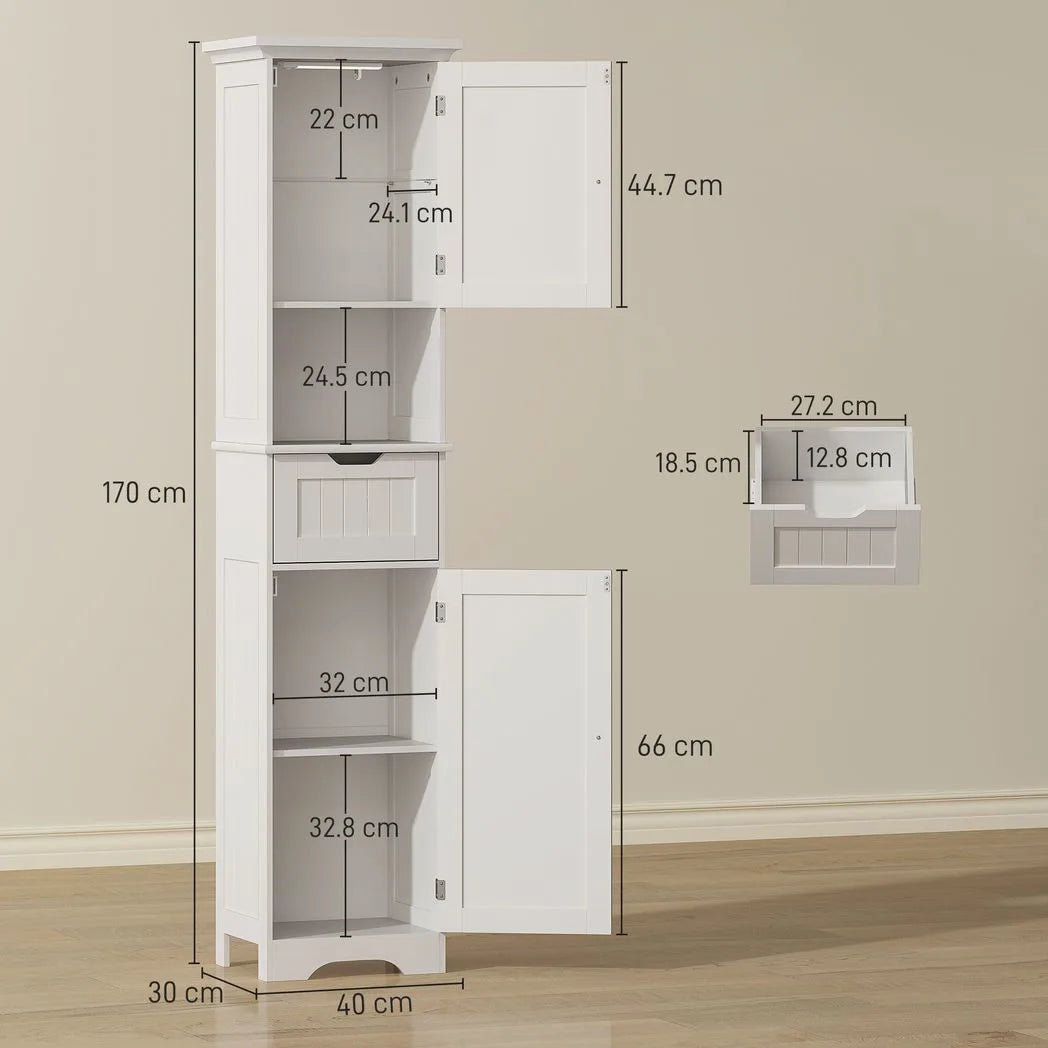 HOMCOM Slim Tall Bathroom Storage Cabinet with Motion Sensor LED Lights, Drawer & Adjustable Shelf – White