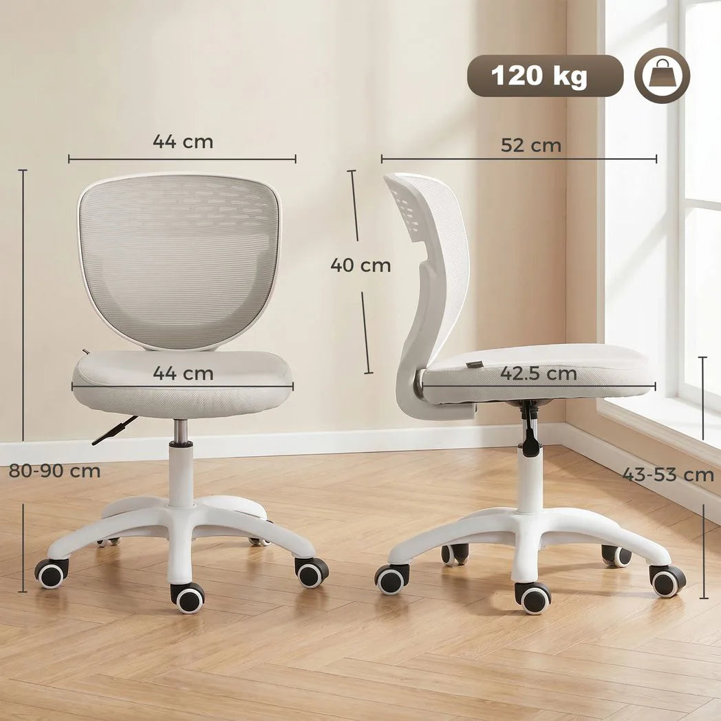 HOMCOM Armless Mesh Office Chair with Adjustable Height & Swivel Wheels – Compact Computer Desk Chair, Grey