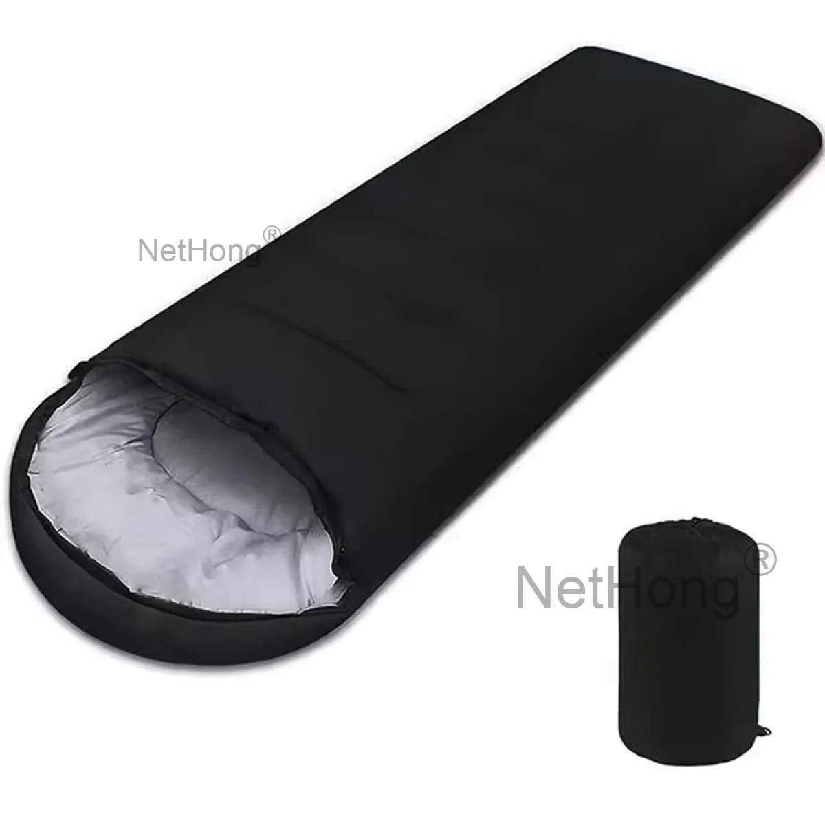 3-4 Season Single Sleeping Bag with Hood & Carry Bag – Rectangular Envelope Zip-Up Camping Bag for Adults & Kids