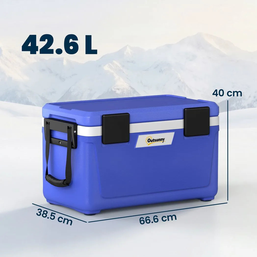Outsunny 42.6L Insulated Cool Box with Handles, Lid & Drain Valve – Portable Camping & Picnic Ice Cooler, Dark Blue