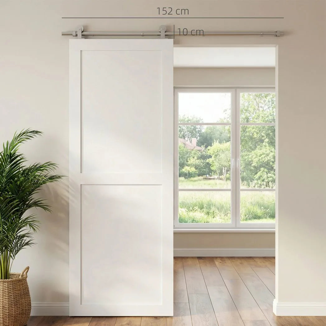 HOMCOM Sliding Door Hardware Kit with 152cm Track, Silent Pulleys & 304 Stainless Steel – Heavy Duty, Silver