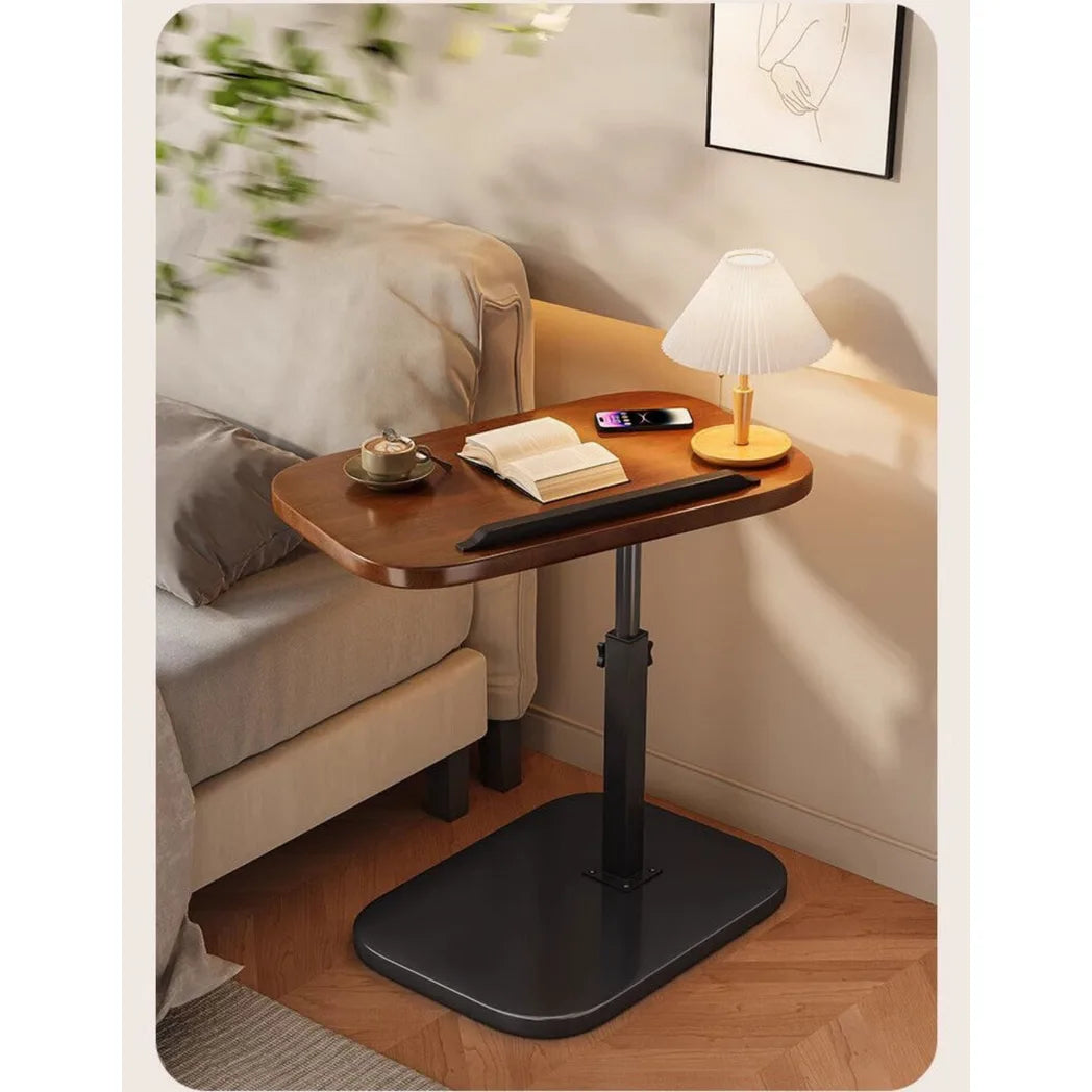 C-Shaped Adjustable Sofa Side Table with Tilting Top – Height 45–80cm Laptop Table, Walnut