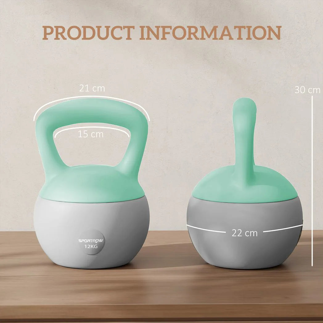 SPORTNOW 12kg Soft Kettlebell with Wide Non-Slip Handle & Flat Base – Home Gym Strength Training, Green/Grey