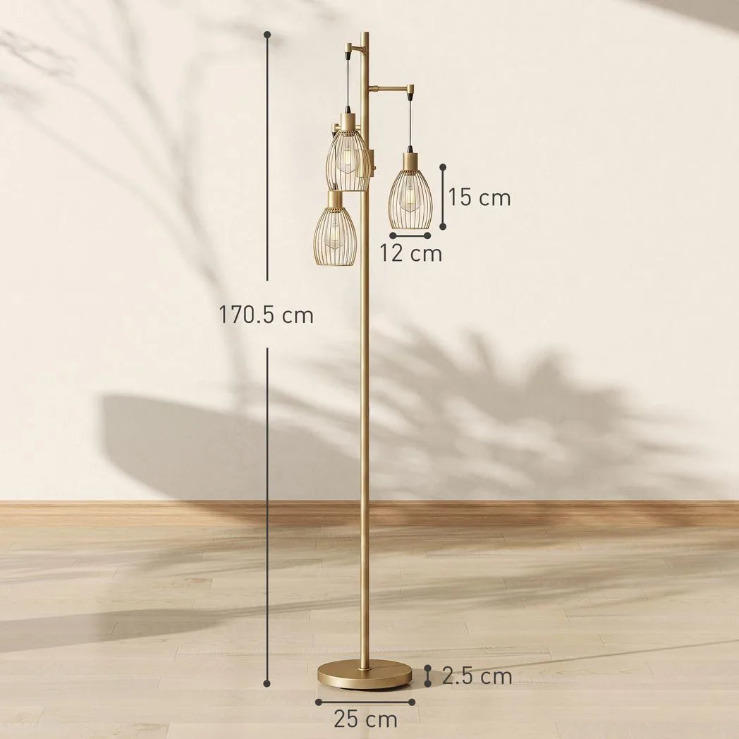 HOMCOM 170cm Dimmable 3-Light Cage Floor Lamp