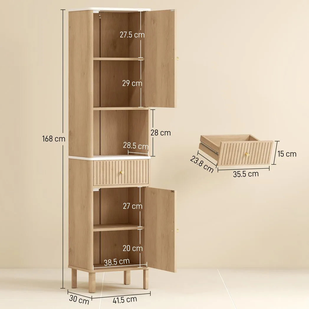 HOMCOM Slim Tall Bathroom Cabinet with Drawer and Adjustable Shelves – Scandinavian Style Storage, Wood-Effect
