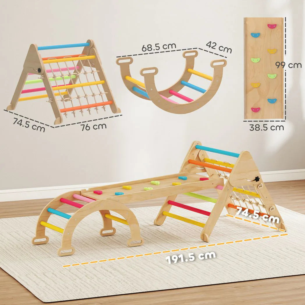 AIYAPLAY 8-in-1 Toddler Climbing Frame with Slide, Arch and Triangle Ladder – Indoor Play Set, Multicolour