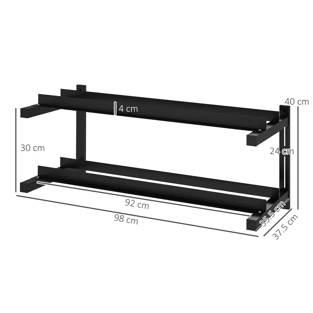 SPORTNOW Wall-Mounted Dumbbell Rack, 2-Tier Steel Weight Stand, 70kg Capacity – Home Gym Storage, Black